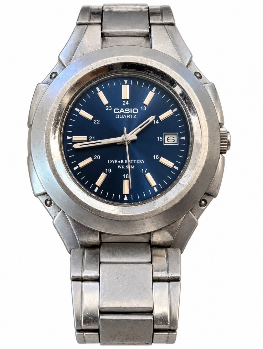 Casio Stainless Steel Quartz Watch - Silver with Blue Dial